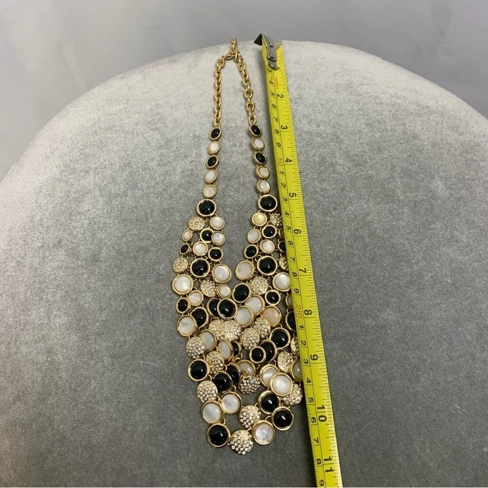 Necklace Talbots Moon Stone Black White Cabochons Layered Strands Mogul Style